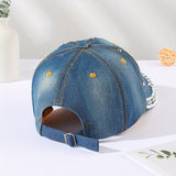 Fashion-Forward Rhinestone Dragonfly Denim Dad Hat - Blue Washed & Distressed - Sun-Protective Baseball Cap for Women