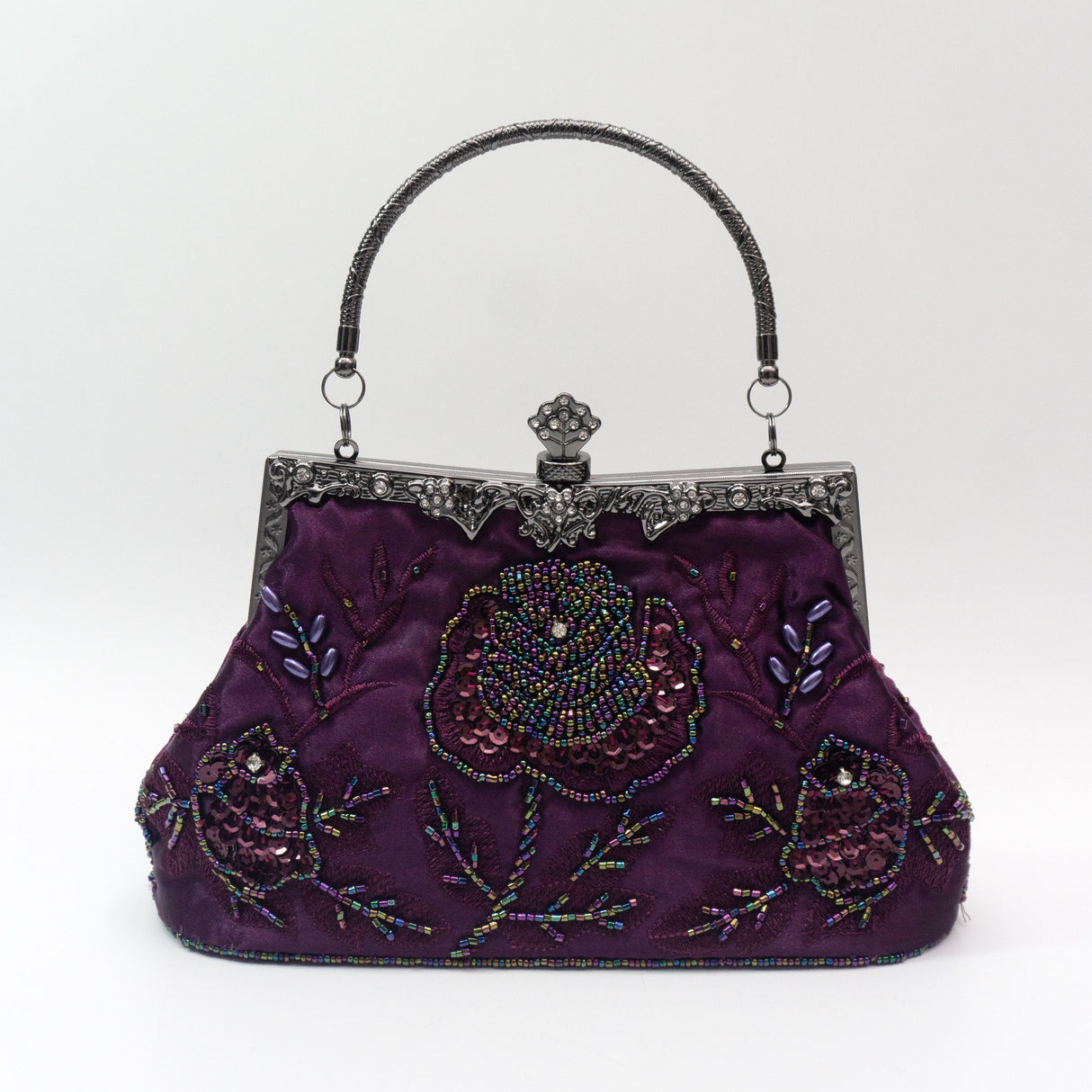 Vintage Floral Embroidered Clutch Handbag, Removable Strap, Buckle Closure, Polyester Lining, Dark Green Champagne Silvery Grey Burgundy Black Grey Golden Blue for Wedding Party