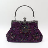 Vintage Floral Embroidered Clutch Handbag, Removable Strap, Buckle Closure, Polyester Lining, Dark Green Champagne Silvery Grey Burgundy Black Grey Golden Blue for Wedding Party