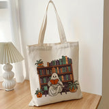 1pc Cute Halloween Ghost Print Tote Bag Women's Bags Spring Summer Canvas Shoulder Bag Shopping Bags