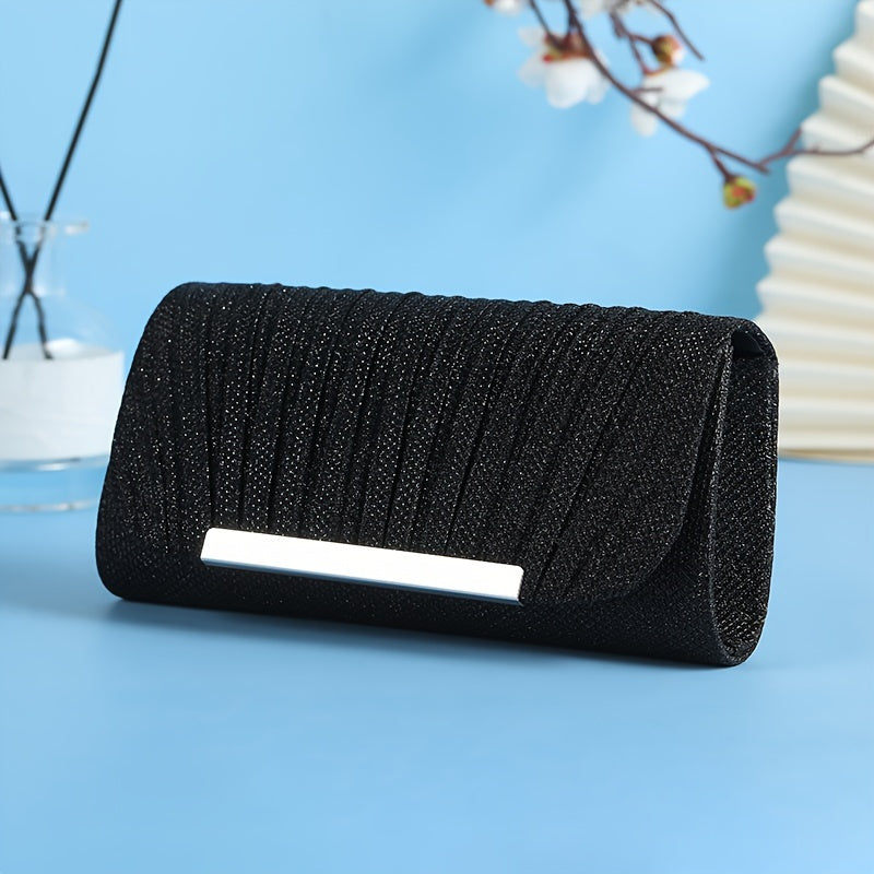 Glamorous Ruched Metal Decor Clutch Handbag - Sparkling Prom Purse with Adjustable Chain - Perfect Evening Bag for Weddings and Parties