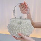 Shiny Event Clutch Bag, Buckle Metal Chain Handbag, Floral Handle Party Bag For Wedding