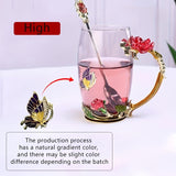 1pc Delicate Rose Enamel Butterfly Painted Clear Glass Tea Cup Coffee Mug Tumbler with Spoon Set - Lead-Free, Reusable, Hand Wash Only, Round Shape, Multipurpose, Perfect for Valentines Day Gift