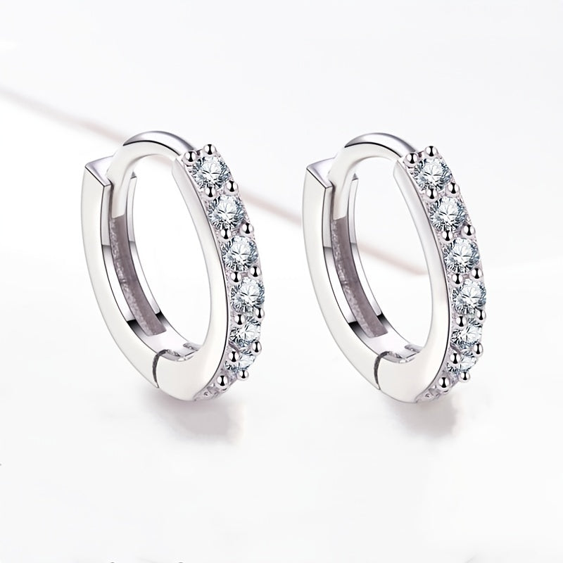 Sterling Silver White Gold Plated Hoop Earrings with Needle Drill Design, Nickel-Free