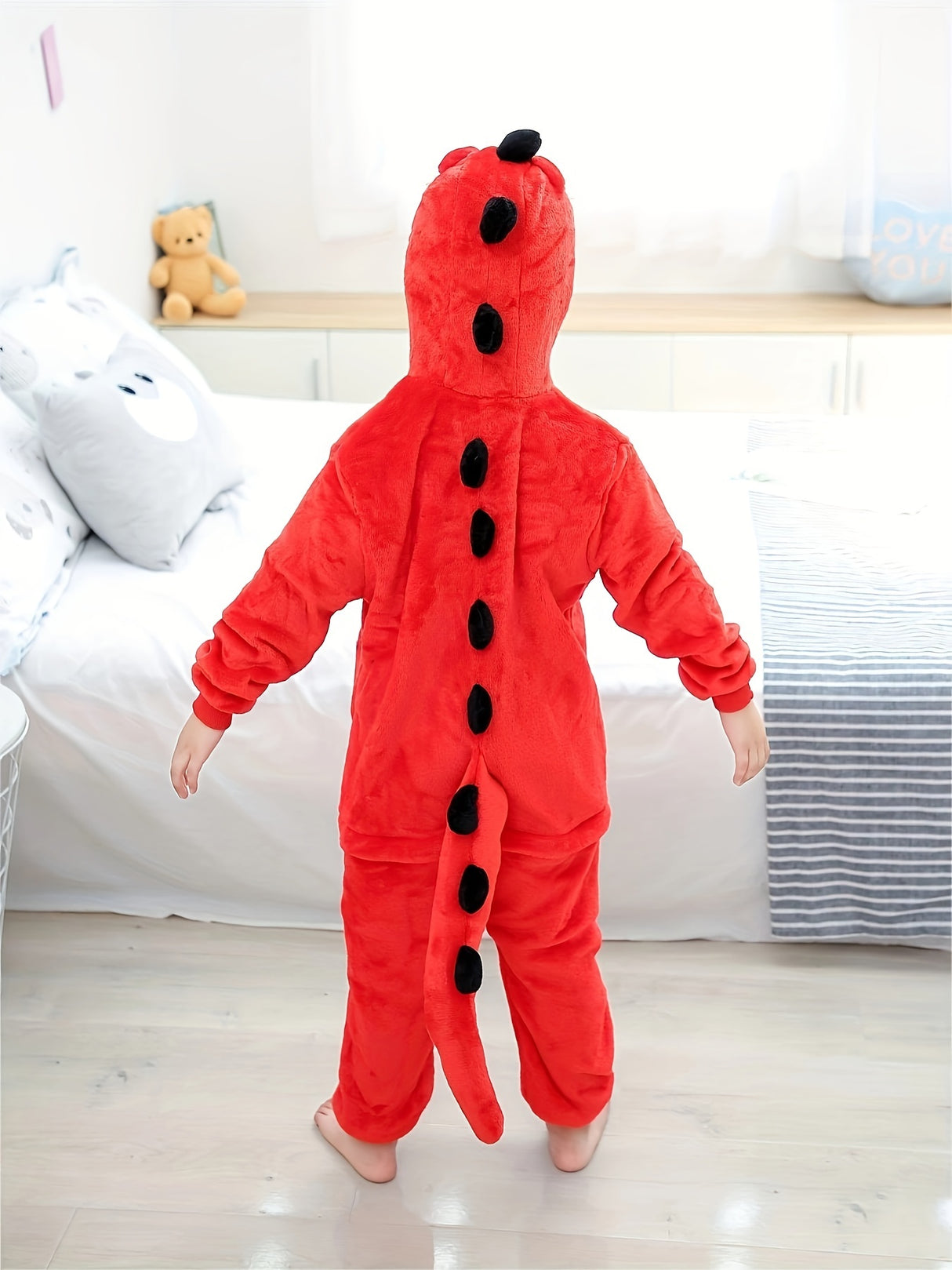 1pc Boys Cozy Dinosaur Hooded Jumpsuit For Halloween Parties, Boys Clothes