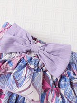 Newborn baby girl summer butterfly printed pleated short-sleeved pit top bloomers skirt suit+headscarf three-piece suit