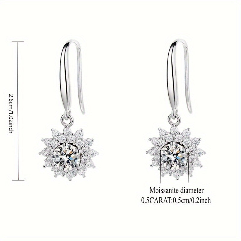 Moissanite Sunflower Drop Earrings 925 Sterling Silver Women's Summer Jewelry Mother's Day Proposal Engagement Wedding Anniversary Birthday Gift