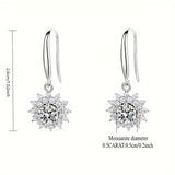 Moissanite Sunflower Drop Earrings 925 Sterling Silver Women's Summer Jewelry Mother's Day Proposal Engagement Wedding Anniversary Birthday Gift