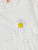 Adorable Floral Sleeveless Tulle Dress for Little Girls - A-Line Summer Casual Dress with Ruffled Hem, White & Yellow Floral Design, Polyester, Machine Washable