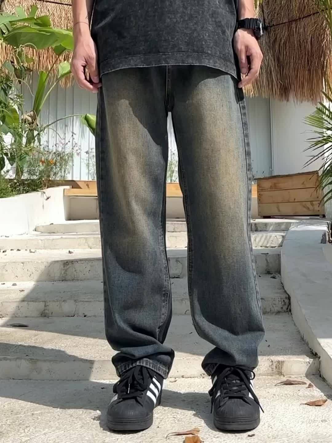 Four-Season Comfort Fit Jeans for Men - Semi-Elastic Waist, Retro Worn, Loose, Breathable, and Soft Casual Outdoor Pants for Everyday Wear