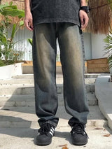 Four-Season Comfort Fit Jeans for Men - Semi-Elastic Waist, Retro Worn, Loose, Breathable, and Soft Casual Outdoor Pants for Everyday Wear