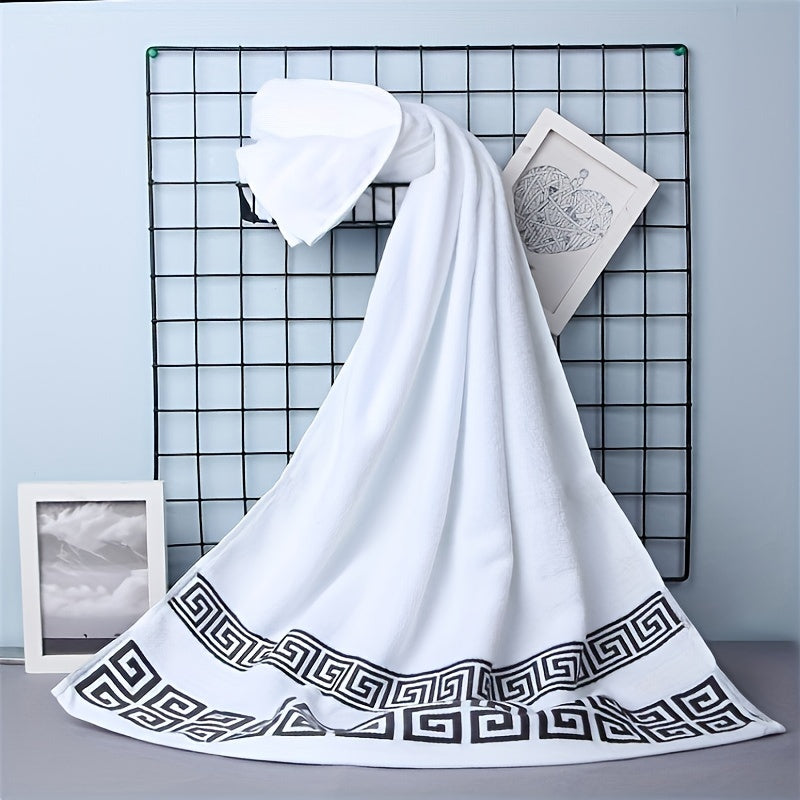 3pcs Cotton Towel Set 1 Bath Towel, 2 Towels - Contemporary Embroidered Geometric Pattern Design, Bathroom Essentials, Christmas Decoration, Christmas Gifts, Suitable for Autumn and Winter Seasons and for Giving to Family and