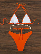 Stretchy Nylon/Elastane Blend, Halter Neck, High-Waisted Two-Piece Swimsuit for Women, High-Waisted Bikini Set