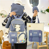 New Five-piece Backpack Korean Version Of The School Bag Women's Lightweight Harajuku Ins Casual Backpack Cute Bear Pendant Backpack
