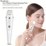Nuakene 4-in-1 Rechargeable Electric Facial Cleansing Brush - Soft Bristle Brush, Silicone Facial Cleaner, Facial Massager, Rotating Base, Gentle Exfoliator, Deep Cleaning, Holiday Gift for Women