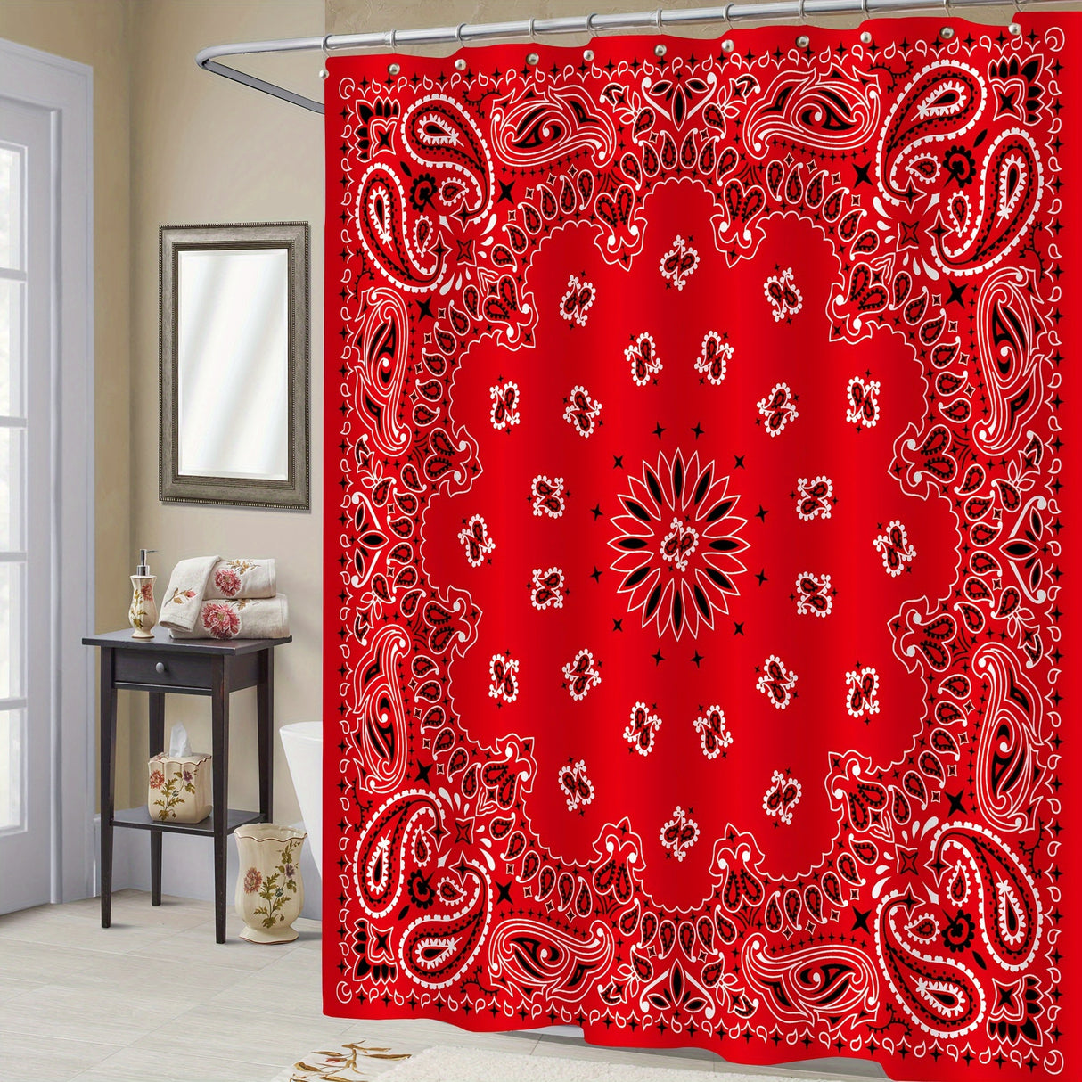 1/4pcs Deluxe Bathroom Essentials Set - Waterproof Shower Curtain with 12 Hooks, Non-Slip Bath Rug, U-Shape Mat, Toilet Lid Cover Pad - Complete Bathroom Accessories and Home Decor Solution