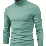 All Match Knitted Sweater, Men's Casual Warm Slightly Stretch Lapel Neck Pullover Sweater For Men Fall Winter