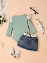 Baby Girl Clothes Newborn long Sleeve Ruffle Romper Short Jeans Pants Leporad Infant Outfits 3pcs 0-18 Months