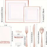 50Guest Rose Gold Plastic Plates with Disposable Plastic Silverware& Rose Gold Cups&Rose Gold Plastic Bowls&Hand Napkins-Plastic Dinnerware for Wedding&Parties