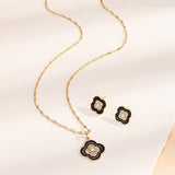 Elegant Flower Pendant Necklace and Stud Earrings Set with Shiny Zircon Inlay - Stunning Copper Jewelry Set for Women