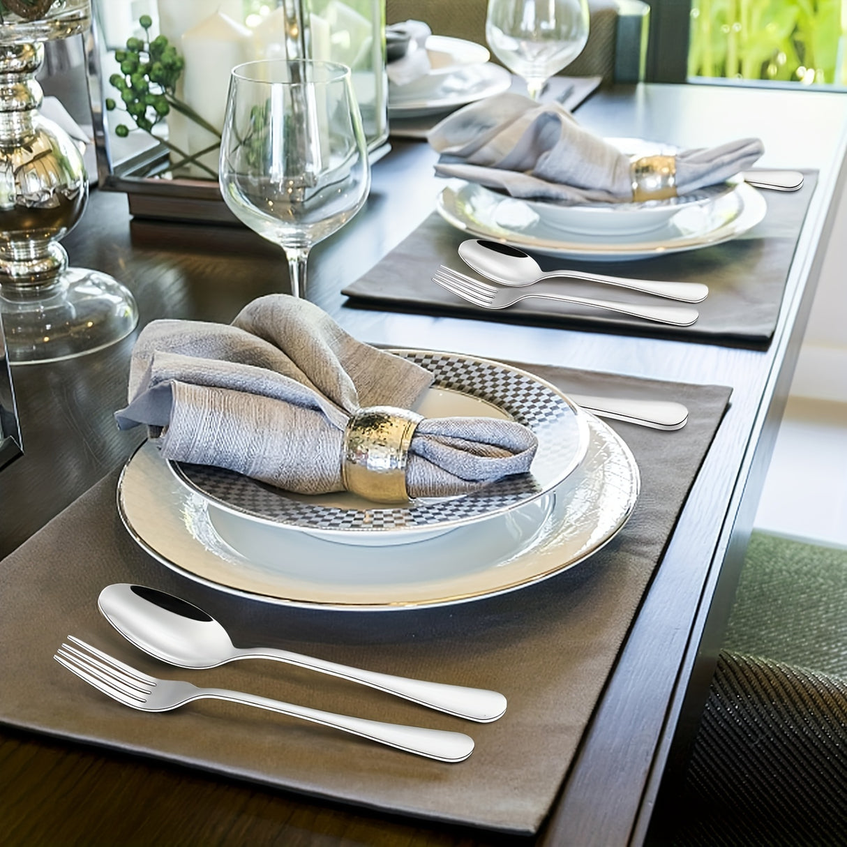 60pcs, Stainless Steel Flatware Set, Black & Golden Silverware, Mirror Polished Cutlery Set, Includes Knives, Forks, Spoons, For Weddings, Birthdays, Independence Day, Dishwasher Safe