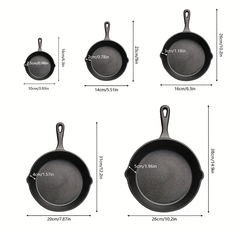 [Cast Iron Skillet] 3pcs/4pcs/5pcs Cast Iron Skillet Set | 6 Inch/8 Inch/10 Inch Cast Iron Frying Pan, Household Pan, Kitchen Accessories, Home Cook, Cast Iron Pan Without Coating Set