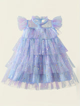 Stunning Ombre Ruffle Princess Tutu Dress - Soft Cotton Blend, Non-Stretch, Preppy Style, Flutter Sleeve, Regular Fit, Perfect for Summer Holiday Party, Gift for Little Girls