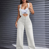 Women'S Clothing For Autumn And Summer, Women'S Summer Wear, Women'S Denim, Overalls, Adjustable Shoulder Straps, Loose Straight Legs, Wide-leg Denim Jumpsuits, Loose Jumpsuits