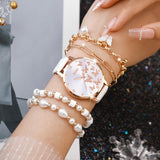 5pcs/set Women's Watch Elegant Butterfly Quartz Watch Analog PU Leather Wrist Watch & Bracelets, Valentines Gift For Her