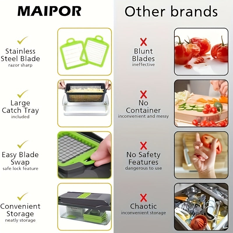 14-in-1/ Set Upgraded Vegetable Chopper With Container, Professional Food Chopper, Multi-Functional Fruit Slicer, Manual Food Shredder, Onion Grater With Multiple Interchangeable Blades Chopper, Dicer (Kitchen Gadgets And Ess