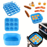 [9-Cavity Cake Mold Air Fryer Set] 1set, Premium Square Air Fryer Silicone Set - Bacon & Hot Dog Rack, 9-Cavity Cake Mold, Air Fryer Pan - BPA-Free, Dishwasher Safe - Compatible With 7QT+ Air Fryers