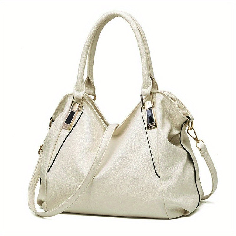 Durable Womens Large Capacity PU Leather Handbag - Stylish Textured Solid Color Shoulder Bag - Perfect Commuter Hobo Style for Work or Everyday
