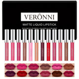 VERONNI 12pc Lip Glaze Collection - Smudge-proof Matte Lipstick Set with Non-transfer Formula - Diverse Multicolor Glosses for All-day Wear - Ultimate Makeup Kit & Festive Gift for Her