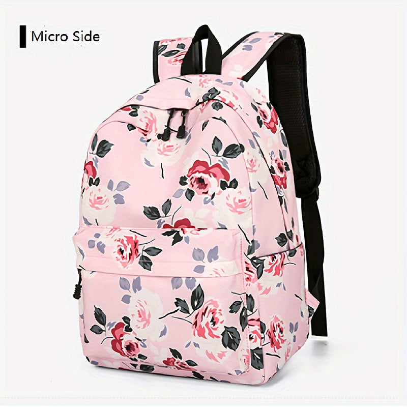 3-Piece Set Floral Fashion Backpack Collection - Stylish Student School Bag with Insulated Lunch Zipper Handbag & Detachable Zipper Clutch Bag for Girls and Women