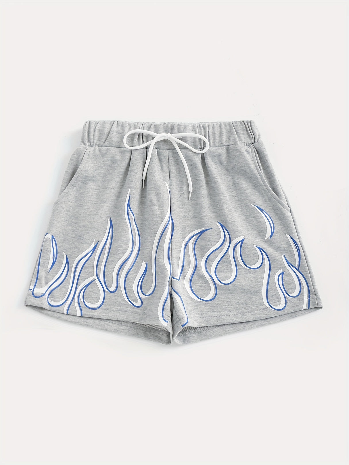 Flame-Inspired Y2K Drawstring Shorts for Women - Season-Versatile with Pockets, Medium Stretch & Easy-Care