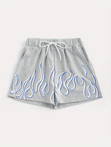 Flame-Inspired Y2K Drawstring Shorts for Women - Season-Versatile with Pockets, Medium Stretch & Easy-Care