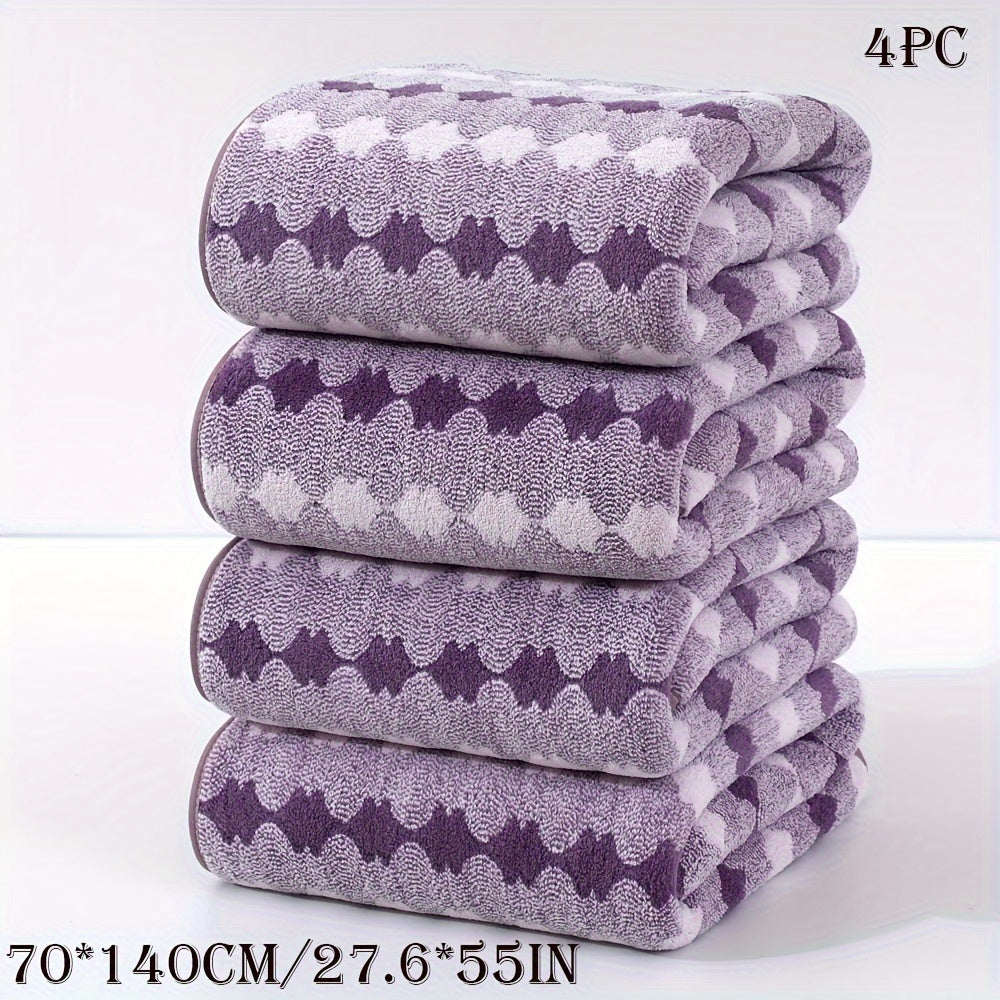 4-Pack Space-Themed Bath Towel Set, Quick-Dry Absorbent Towels, 27.6x55 inches, 300gsm, for Pool Party, School, Camping, Modern Geometric Pattern, Rectangular, High Absorbency, Knitted Fabric, Home Bathroom Essentials