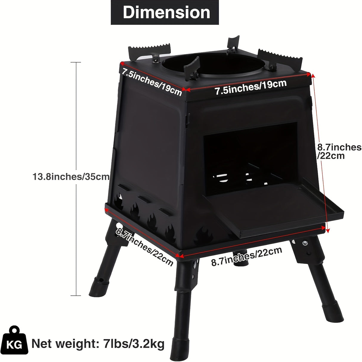 Wood Burning Camp Stove, Portable Cast Iron Wood Stove For Outdoor Hiking Picnic BBQ Travel, Black