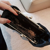 Rhinestone Decor Fashion Clutch Bag, Kiss-Lock Metal Chain Portable Handbag, Women's Purses & Evening Bags