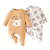 2pcs Infant Baby Boy Romper Animal Print Outfit Long Sleeve Jumpsuit Newborn Baby Clothes Set, for Outdoor