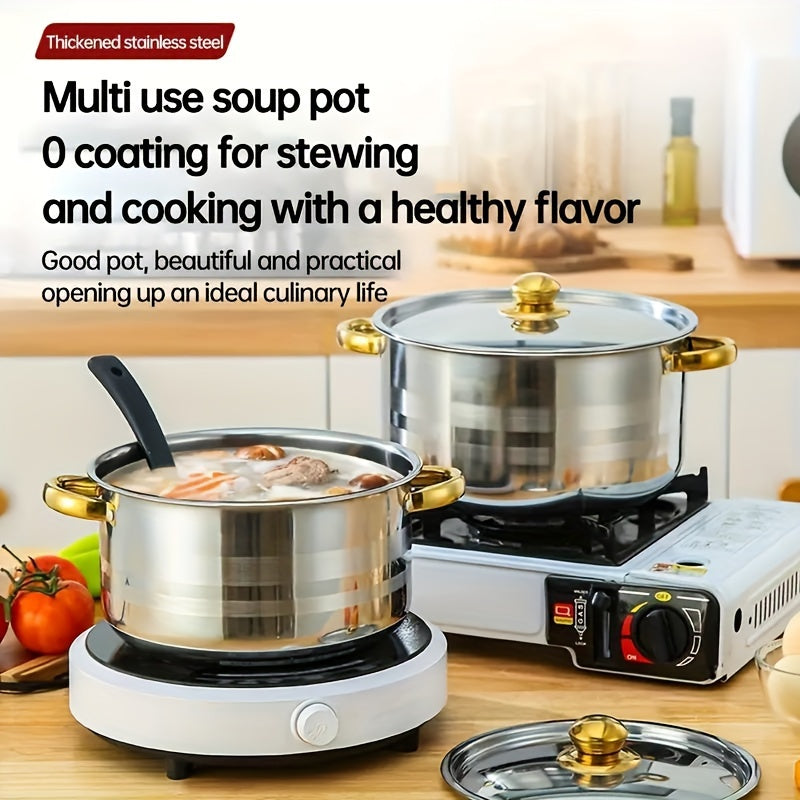 10-Pieces Stainless Steel Cookware Set - Kitchen & Dining Essential For Induction Cooking, Stockpot, Ricotta Pot, Double Handle With Pot Lid, Suitable For Soup, Hotpot, Pasta, Seafood Soup, Rice Cooker