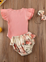 Newborn Outfit Baby Girl Going Home Outfit Ruffle Ribbed Romper Top Floral Pants Headband Set Cute Summer Clothes