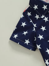 Toddler Boys Summer Short Sleeve Outfits 2pcs 4th of July Red Clothes, Stars and Stripes Print Shirt + Shorts Set for Casual Streetwear, for Outdoor