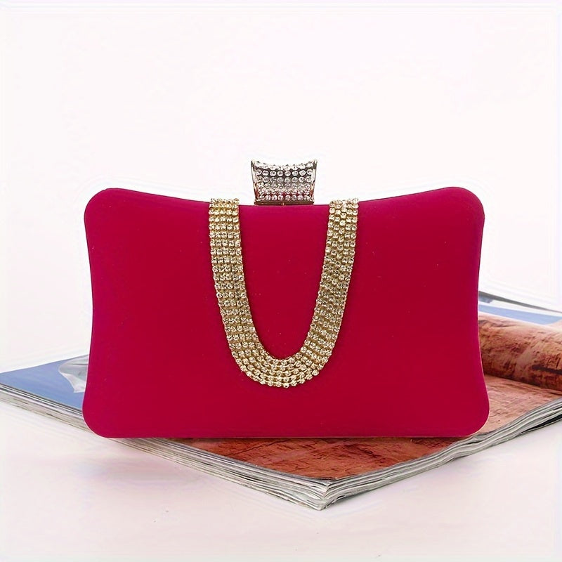 Luxurious Large Capacity U-Shaped Rhinestone Clutch Bag - Sparkling Evening Bag with Buckle Closure, Polyester Lining, and Solid Color Pattern - Perfect for Banquet and Formal Occasions