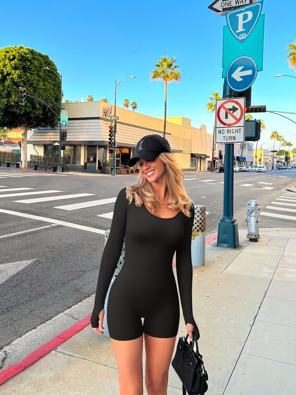 [Long Sleeve Workout Rompers] OQQ Women Yoga Rompers Ribbed Workout Long Sleeve Round Neck Exercise Jumpsuits Rompers