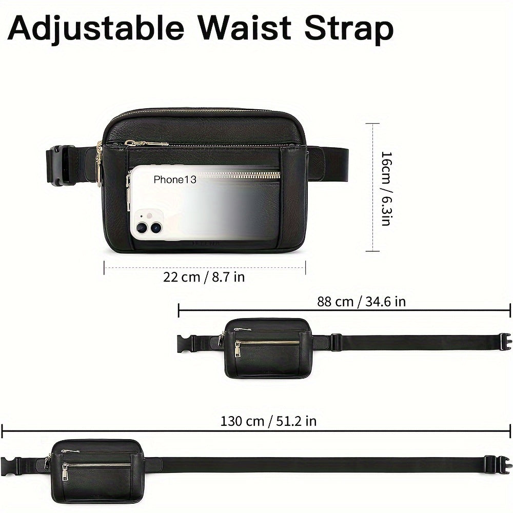 Upgraded Women's Faux Leather Crossbody Bag Belt Bag Fashionable Waist Bag with Adjustable Shoulder Strap Chest Bag with 5 Zipper Pockets