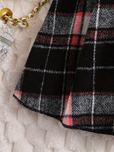 Girl's Trendy 3pcs, Ribbed Long Sleeve Top & Hat & Belted Skirt Set, Plaid Pattern Casual Outfits, Kids Clothes For Spring Autumn
