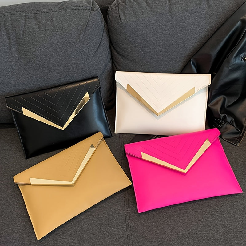 Luxury Envelope Clutch Bag - High-Quality PU Leather, Textured Wristlet with Eye-Catching Chevron Stitching, Sleek and Modern Design, Fashionable Evening Purse for Women