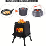Wood Burning Camp Stove, Portable Cast Iron Wood Stove For Outdoor Hiking Picnic BBQ Travel, Black