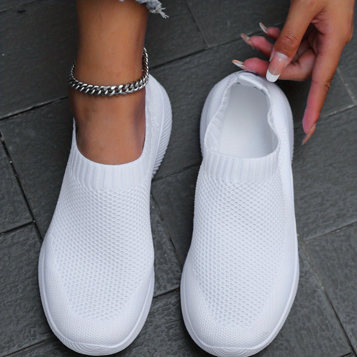 Women's Solid Color Flying Woven Sneakers, Casual & Breathable Slip On Outdoor Shoes, Lightweight Low Top Running Shoes plus size